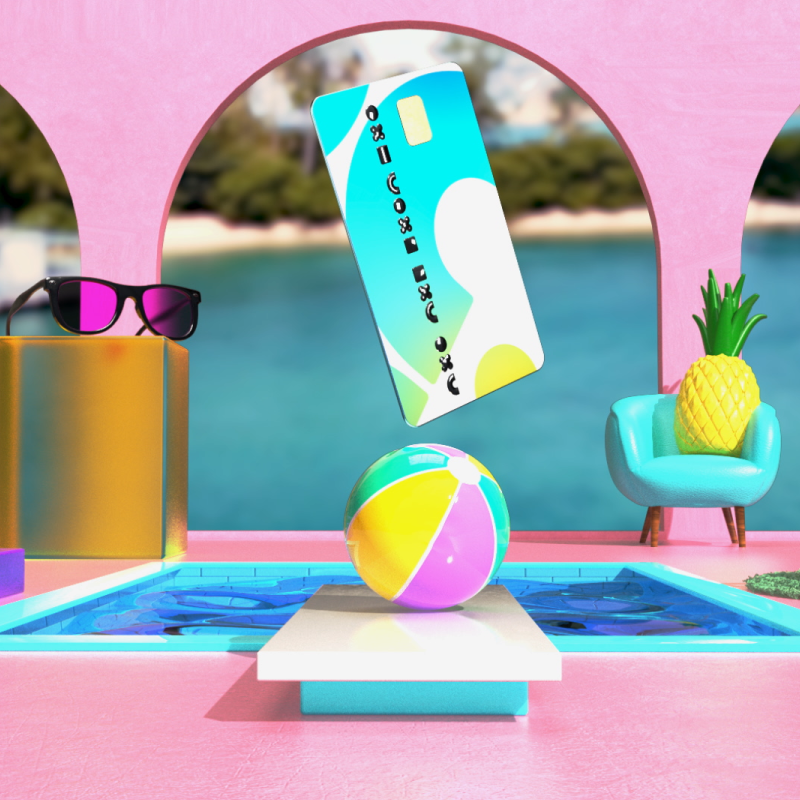 credit card 3D design in beach ambient
